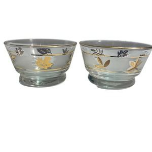 Vintage MCM Libbey Golden Foliage Gold Leaves Glass Condiment Replacement Bowls
